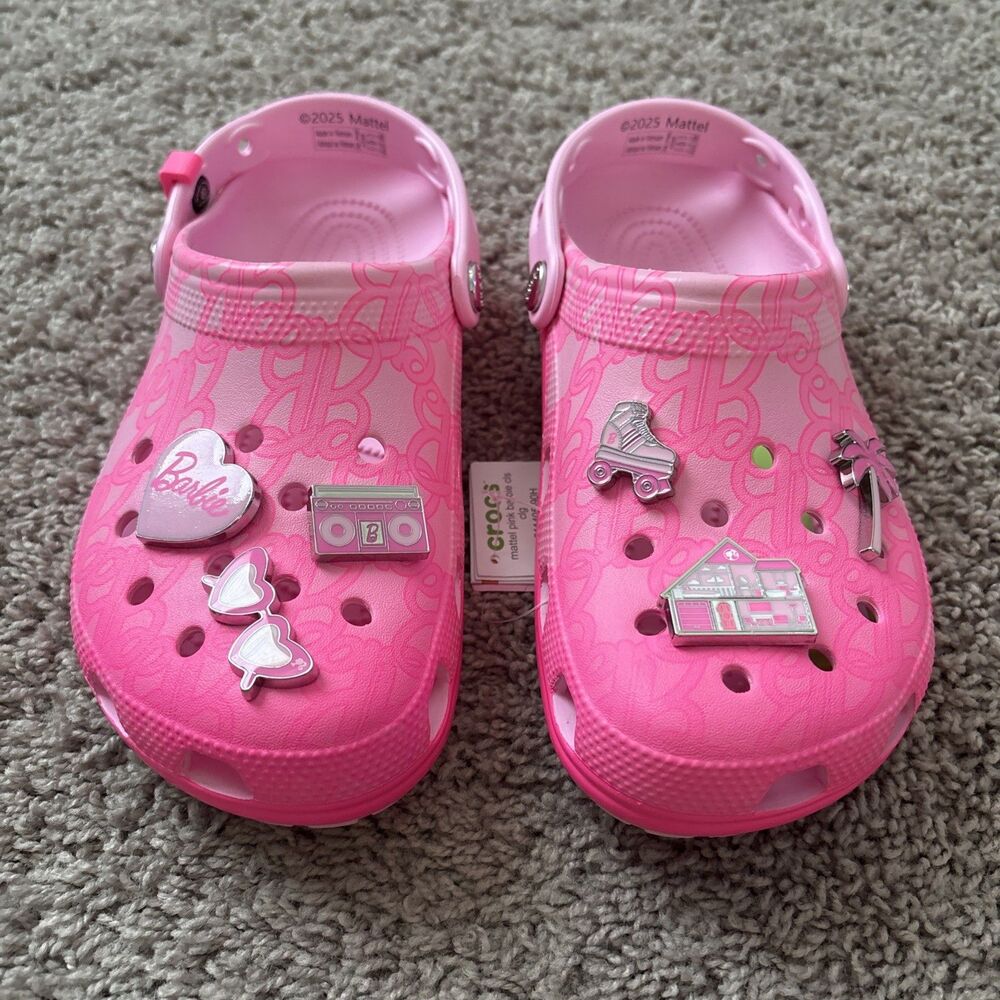 Crocs Mattel Barbie Classic Clogs Pink Women's Size 9 Slides New 211405-90H